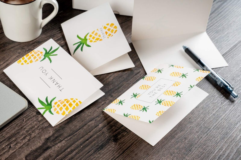 Gooji 4x6 Pineapple Thank You Cards (Bulk 36-Pack) Matching Peel-and-Seal White Envelopes | Assorted Set, Watercolor, Colorful Graphics | Birthday Party, Baby Shower, Weddings, Graduation Blank Notes - Image 5